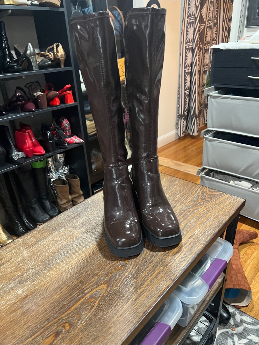 Call It Spring Glossy Dark Brown Over-the-Knee Boots